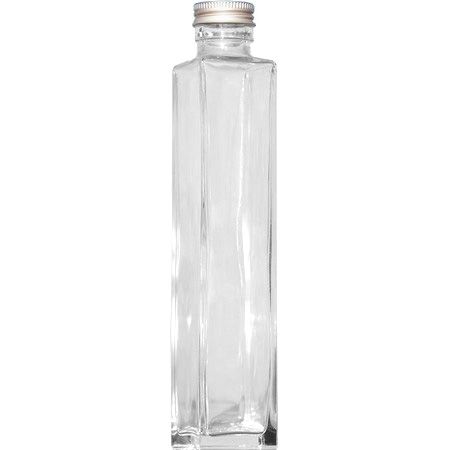 即日★ハーバリウム瓶(角)200ml アルミキャップ付「キャップ色:シルバー」