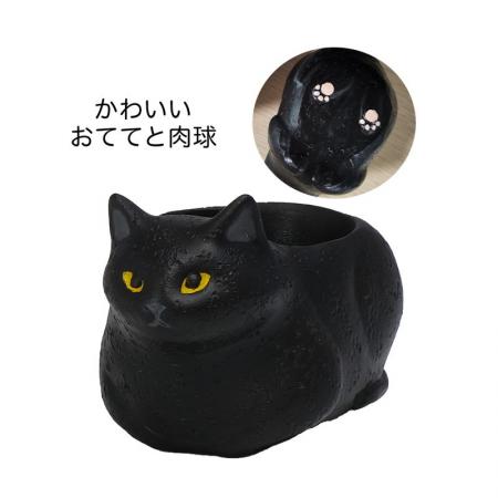即日★GREENHOUSE/リトルレジンポット くつろぎねこ 黒ねこ/4988-BK