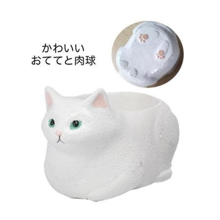 即日★GREENHOUSE/リトルレジンポット くつろぎねこ 白ねこ/4988-WH